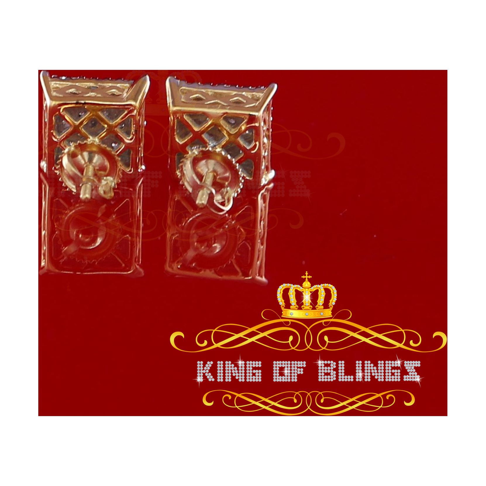 King of Bling's 10K Real Yellow Gold with 1.20CT Real Diamond Men's/Women's Stud Square Earrings