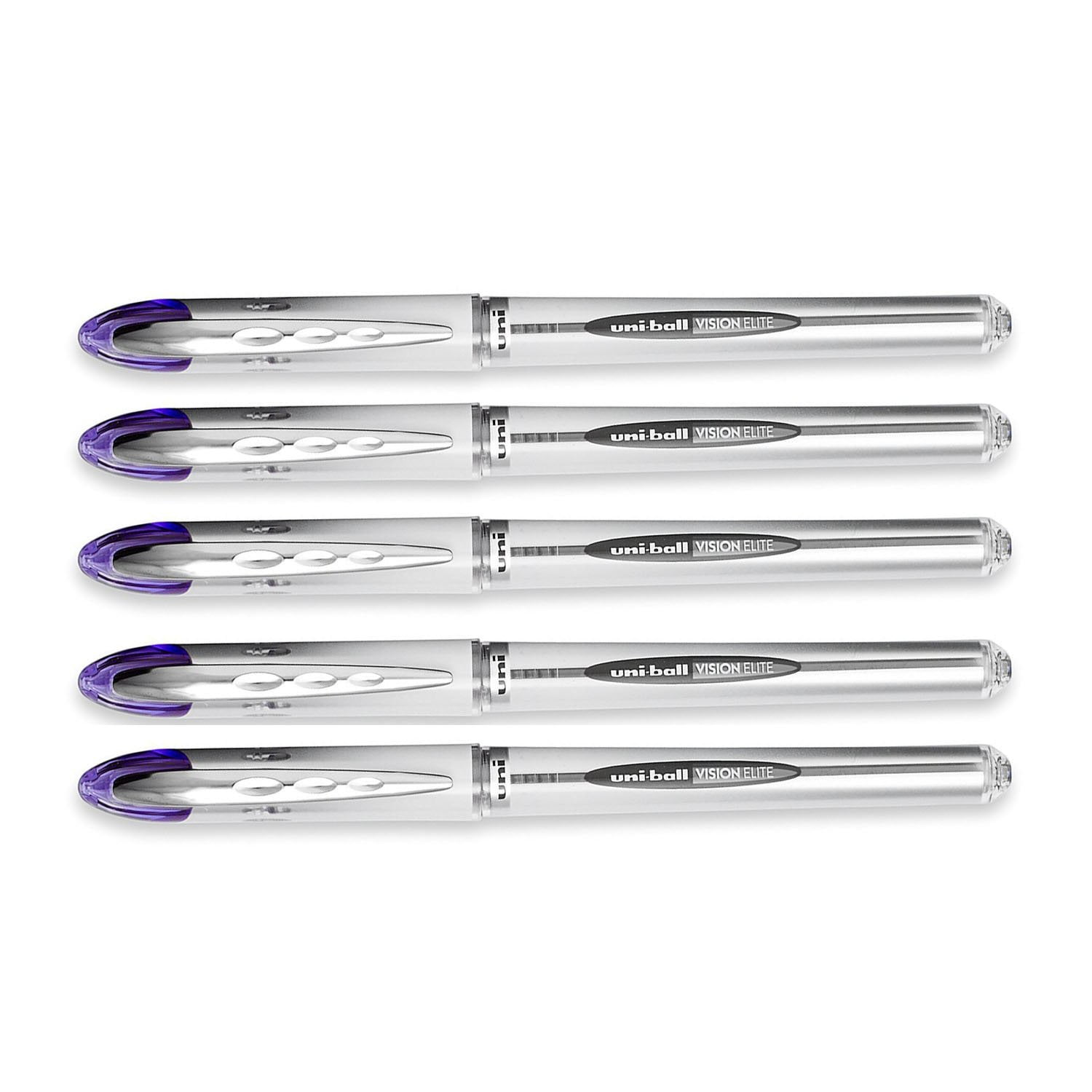 uniball Vision Elite Roller Ball Stick Pen Purple, Bold 5 Pens Per