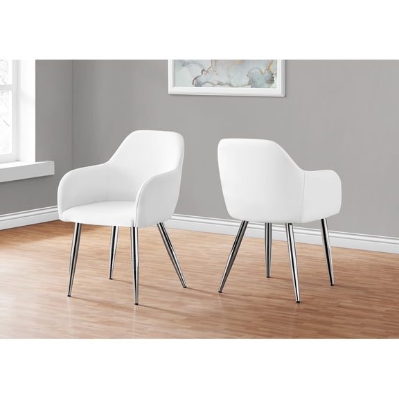 Dtwnek Set of 2 Leather Dining Chair with Metal Legs, Upholstered Accent Chair for Kitchen, Dining Room, Living Room, White