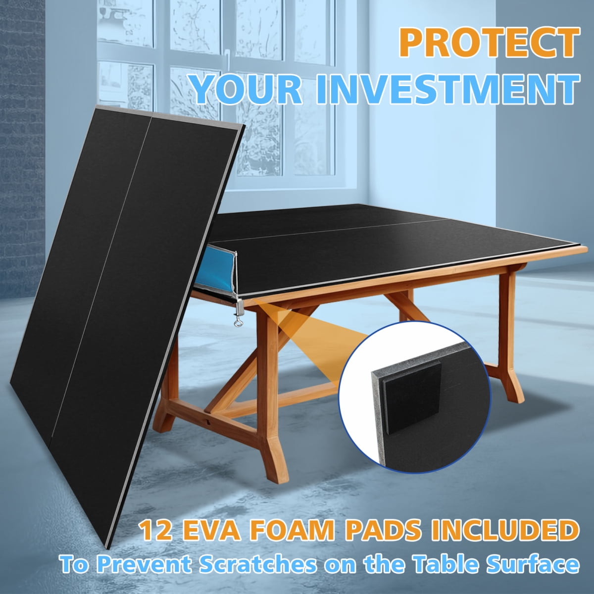 8ft Foldable Ping Pong Conversion Top – Portable Black Table Tennis Table Top for Indoor Games