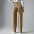 thumbnail image 6 of IDALL Wide Leg Pants Woman Womens Joggers Ribbed Knit Pants Elastic High Waist Wide Leg Thermal Lined Long Trousers High Waisted Pants Women'S Pants Khaki S, 6 of 7
