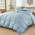 thumbnail image 2 of 3-Sided Zipper Closure Duvet Cover – Easy On & Off Bedding, 500-TC Egyptian Cotton 3-PCs Duvet Cover Set - Queen Size ( 90" x 90" ) Inches, (French Blue), 2 of 4