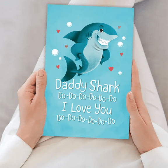Daddy Shark Love Greeting Card - Fun and Playful Design for Any Occasion - Blank Inside with Envelope