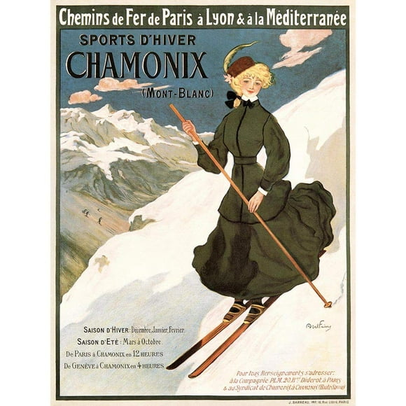 Wee Blue Coo Affiche d'Art Mural Vintage Non Encadrée de Voyage Sport Ski Neige d'Hiver Camonix France Décoration Maison Premium