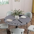 thumbnail image 5 of Gray Hockey Round Tablecloth for 36-44 Inch Tables, Fitted Table Cover with Elastic Edge, Modern Art Vintage Hockey Ball Sports Waterproof Outdoor Table Cloth Protector for Patio Garden Dinner Picnic, 5 of 9