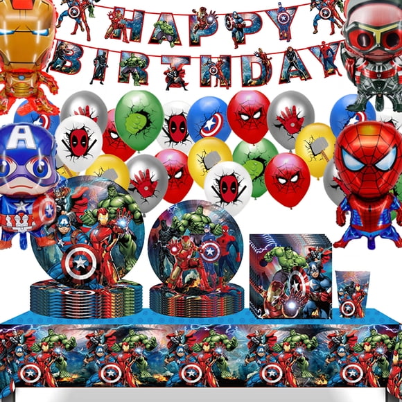 Forfamy 80PCS Spider Birthday Party Decorations, Spider Party Supplies with Balloons Tablecover Plates Napkins, Spider Plates and Napkins Party Supplies for kids Birthday Party, 20 Guests