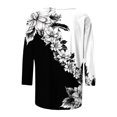 thumbnail image 5 of Cavosen Womens T Shirts 3/4 Sleeve Plus Size Floral Graphic Print Tops Round Neck Casual Dressy Blouse Trendy Pullover Hawaiian Tshirts Summer Going out Tees Outdoor Black 3XL, 5 of 5