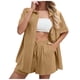 thumbnail image 1 of Conjunto de 2 piezas para mujer con camisa con solapa y pantalones cortos: color liso, traje informal de verano, poliéster, corte ajustado, tallas S-XL, ropa para vacaciones/fiestas, 1 of 8