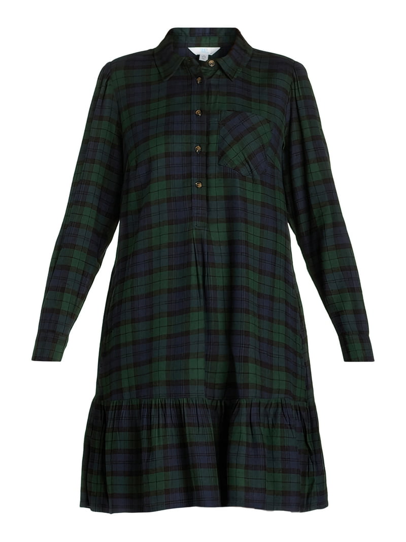 green plaid flannel dress 100% Cotton Forest Green Plaid Mini Dress - All Dresses main image 0