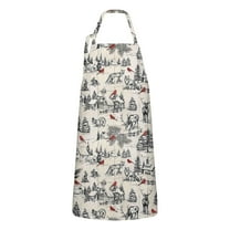 Beige Christmas Winter Scene Apron-Garden Aprons for Women with Pockets-Cotton Linen Waterproof Kitchen Cooking Gardening Aprons Adjustable for Kitchen,Cooking,BBQ and Salon 32"x27"