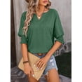 thumbnail image 6 of Summer Women's Loose V-neck Bat Sleeves Colorful Cotton T-shirt, 6 of 7