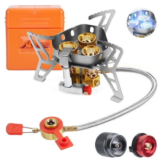 WADEO 6800W Windproof Camping Gas Stove, Small Camping Stove with Piezo Ignition, 1LB Propane Tank Adapter, Butane Adapter for Outdoor Cooking, Picnic, Camping and Hiking