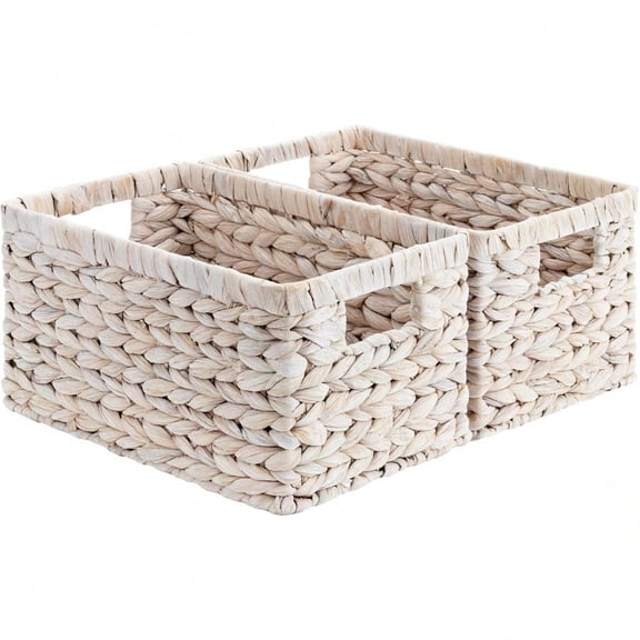 StorageWorks Set of 2 Natural Water Hyacinth Wicker Storage Baskets - Pantry Organizers for Kitchen Cabinet Shelves Countertop Closet Bathroom Bedroom Home Organization Decorative Bins