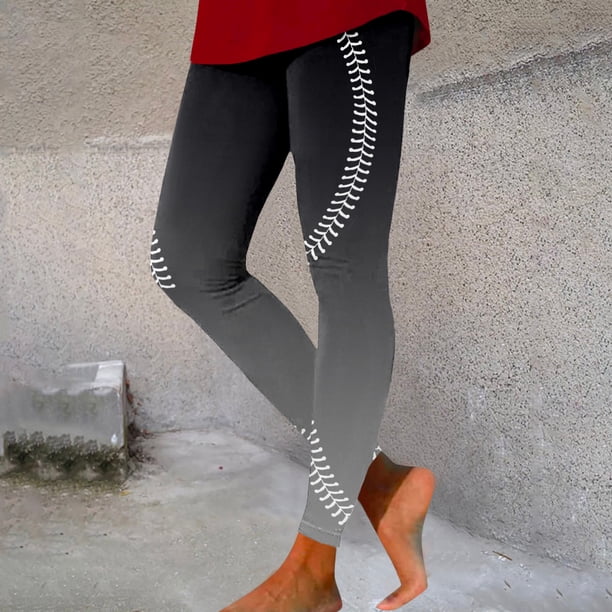 MKLEKYY Leggings deportivos informales para mujer, pantalones de yoga ajustados con estampado de béisbol, pantalones de entrenamiento informales