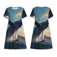 thumbnail image 3 of Bixox Robe d'Été à Manches Courtes pour Femmes Robe Ample Longueur Genou avec Poches-Baleine Dansante, 3 of 7