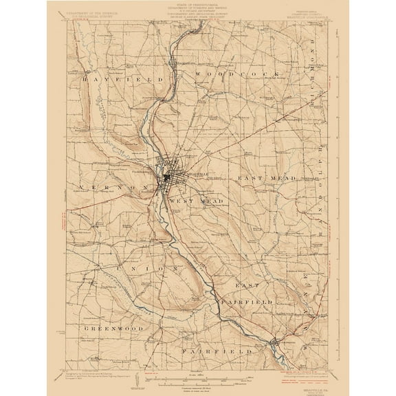 Topographical Map - Meadville Pennsylvania Quad - USGS 1923 - 23 x 30.10 - Vintage Wall Art
