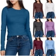 thumbnail image 6 of Gpaecead Women's Basic Crewneck Long Sleeve Top - Solid Color Stretch Fit Shirt Burgundy, 6 of 6