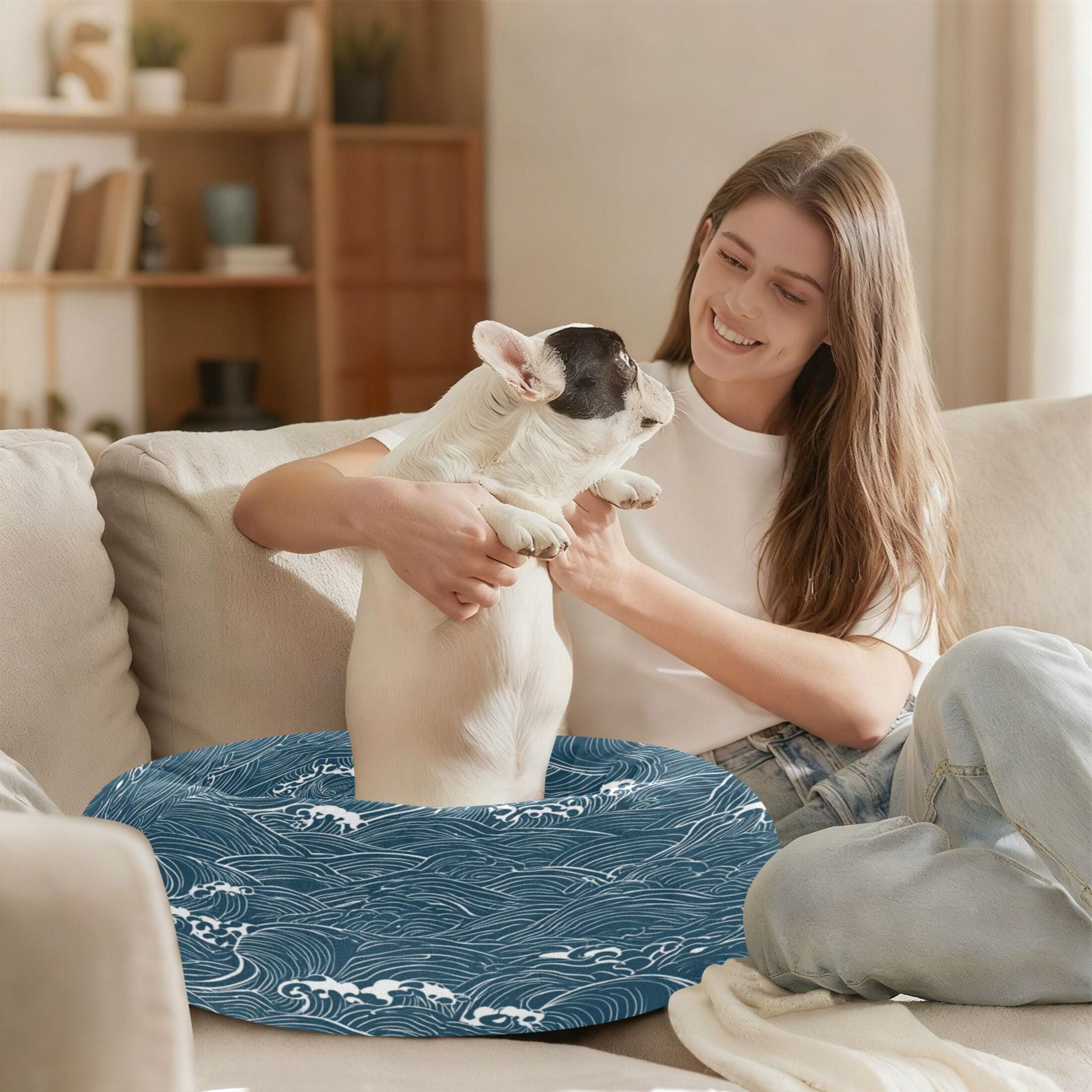 Iauyy Pet Couch Donut Cat Bed for Indoor Cats/Small Dogs Washable & Machine with Non-slip Bottom Calming Cat Furniture, Vector Illustration (M)
