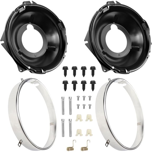 FEXON Headlight Bucket and Retainer Ring Kit for 1967-1970 Chevy Models, Pair