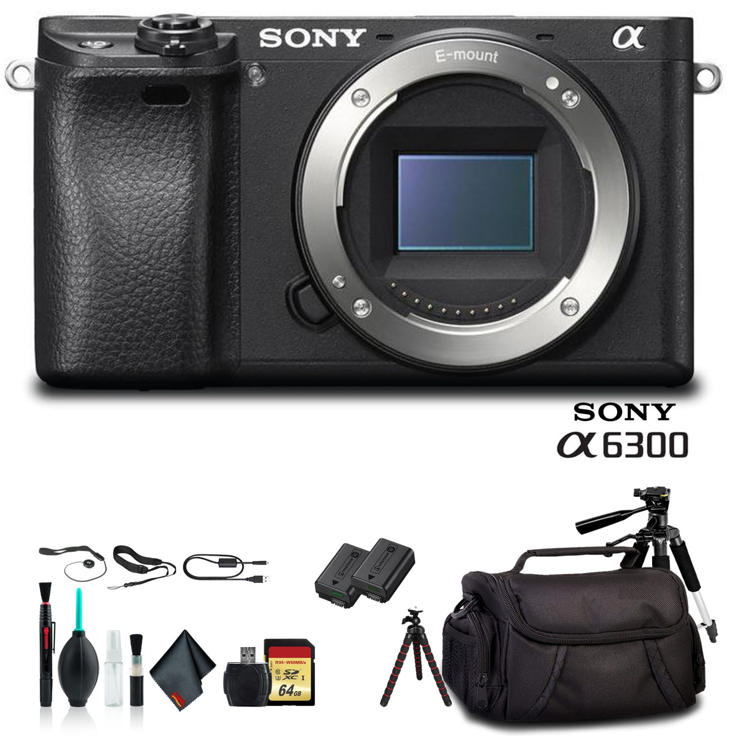 Sony Alpha a6300 Mirrorless Camera Black ILCE6300/B +Soft Bag Tripod Additiona(International Model)