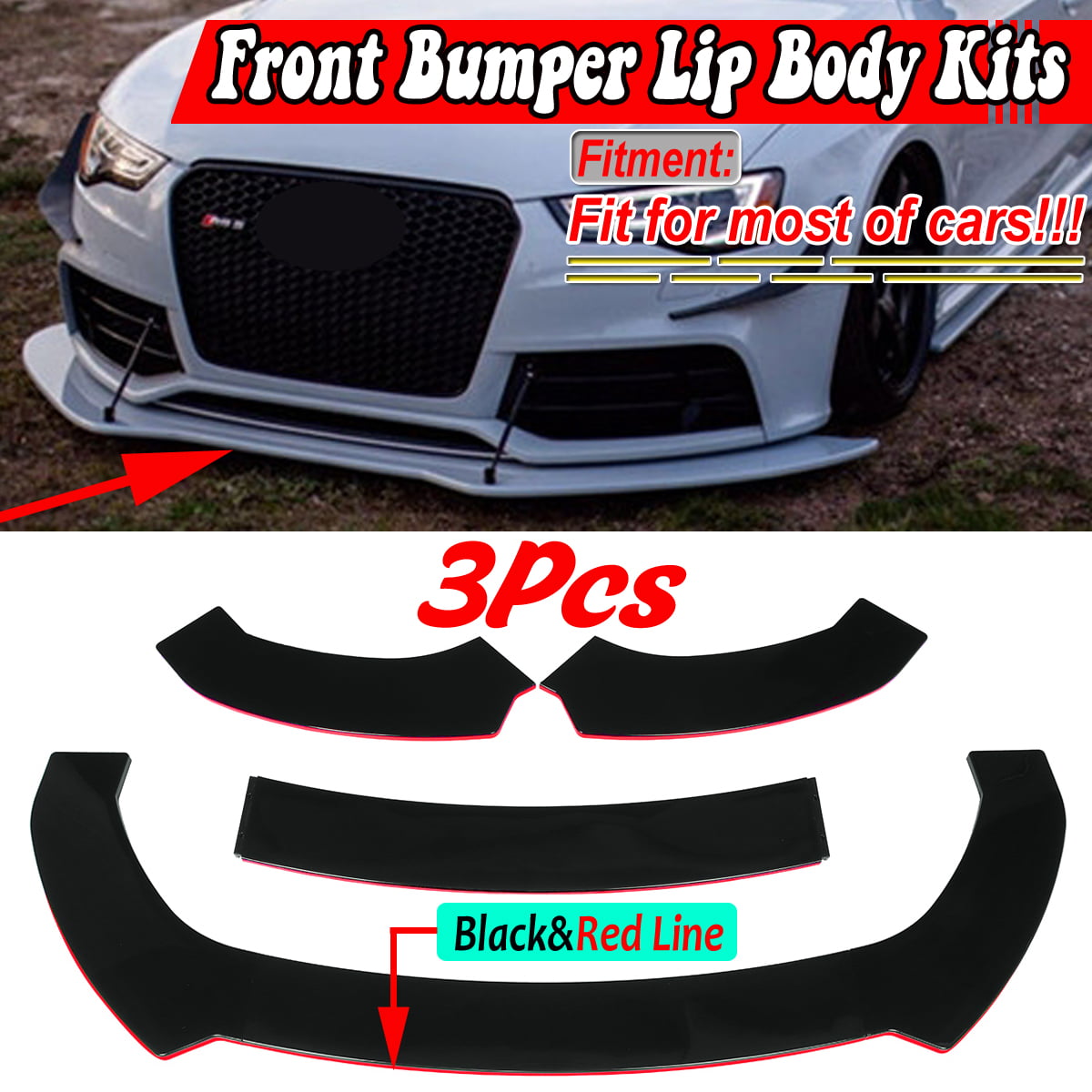 Set of  Car Front Bumper Lip Body Kit Spoiler For   B C  E Class
