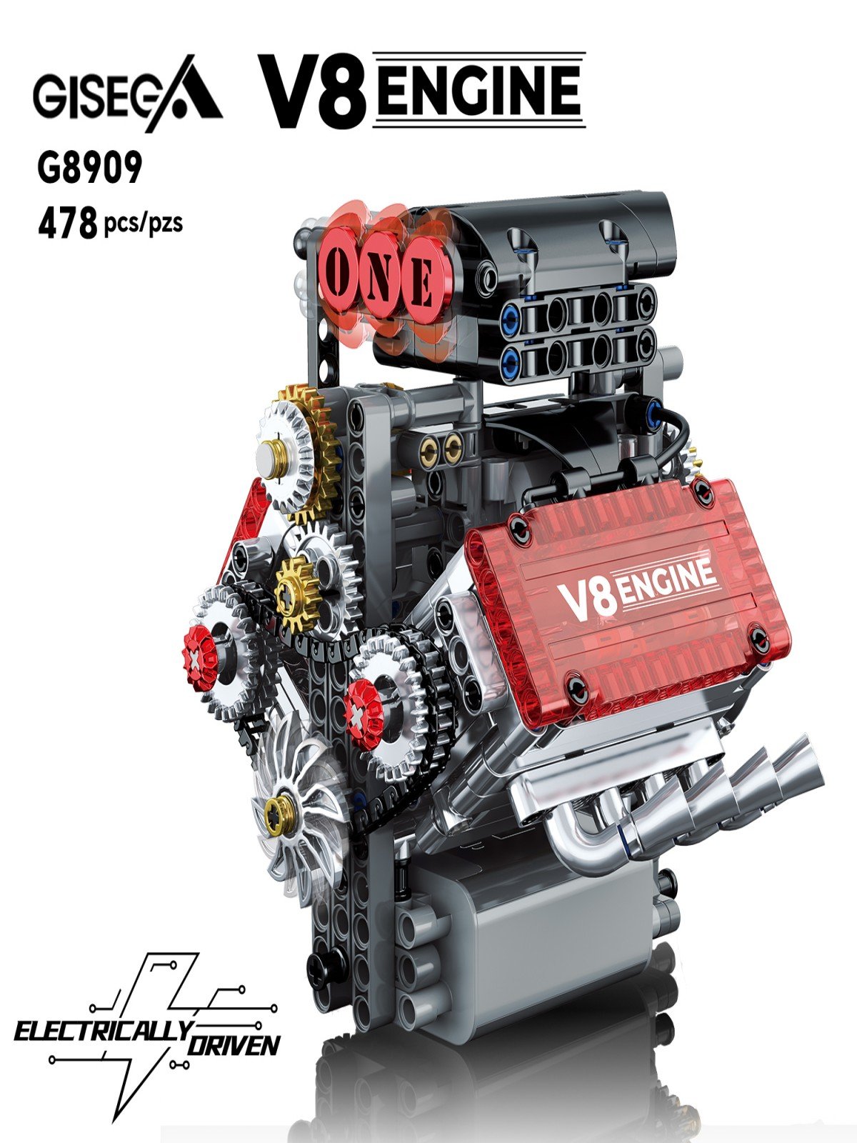 muuchuu Technic V8 Engine Building Toy with Motor for Adult to Build, Small Super Car V8 Piston Model Engine That Works, MOC DIY STEM Hobby Bricks Blocks Toy Gifts for Kids Teens (478 Pcs)