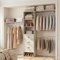 thumbnail image 2 of Homieasy 120'' Closet System, 10FT Walk In Closet Organizer with 3 Shelving Towers, Heavy Duty Clothes Rack with 3 Drawers, Built-In Garment Rack, White Oak, 2 of 7