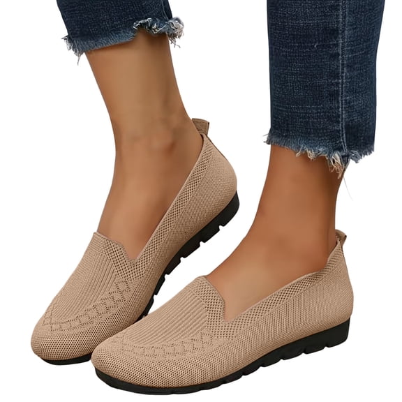 Rokment Womens Wedge Slip on Penny Loafers Comfortable Walking Shoes Spring Fall Mesh Knit Non Slip Work Flat Casual Low Heels Driving Nursing Sneakers Beige Size 6