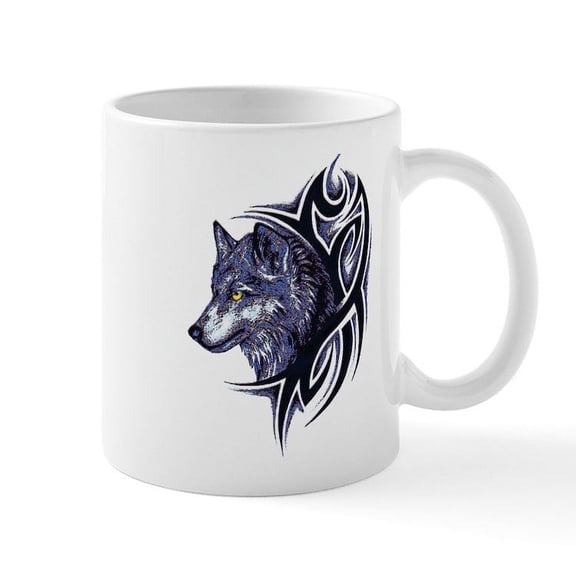 CafePress - Tribal Wolf Mug - 11 oz Ceramic Mug - Novelty Coffee Tea Cup