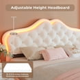 thumbnail image 5 of Queen Size Bed Frame with Adjustable Headboard,Crystal Button, Upholstered Platform Bed with LED Lights for Girls, Solid Wood Slats Support, No Box Spring Needed, Beige, 5 of 8