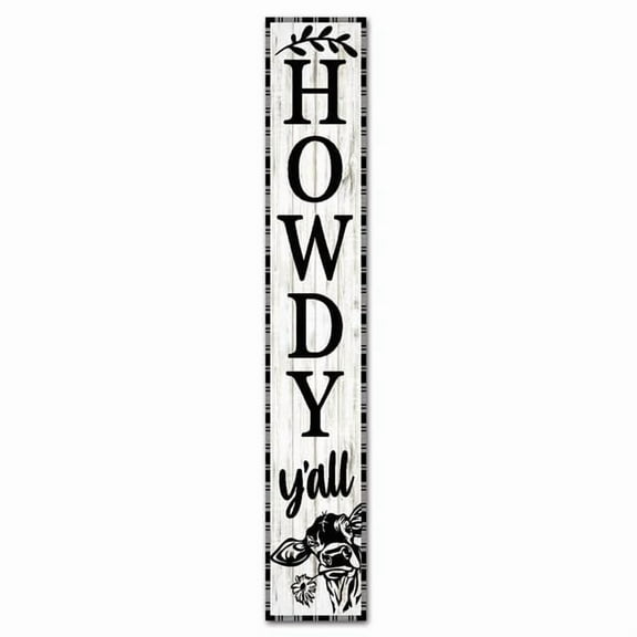 Farmhouse Primitiv Funny Howdy Y'all Porch Sign Cow Head Door Wreath Sign Vertical Welcome Word Sign for Porch for Front Door Farmhouse Home Decor Wood Sign 6x16 Inch