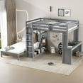 thumbnail image 3 of Queen over Twin Bunk Bed with Dismountable Lower Bed and Desk, Solid Wood Bunk Beds Frame with Built-in Shelves and Wardrobe, Can be Converted into Loft Bed, Grey, 3 of 9