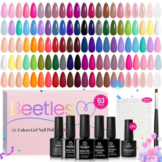 Set de esmaltes de uñas en gel Beetles, 63 unidades, 55 colores, verano, para mujer
