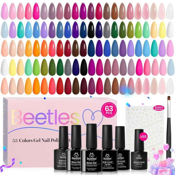 Set de esmaltes de uñas en gel Beetles, 63 unidades, 55 colores, verano, para mujer