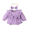 thumbnail image 1 of Newborn Infant Baby Girl Clothes Long Sleeve Bow Romper Ruffle Jumpsuits with Headband, 1 of 7