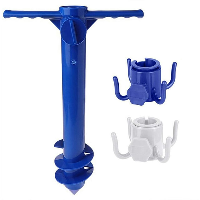 Ancre de Sable pour Parasol de Plage Robuste, Support de Parasol, Ensemble de Parasol de Plage avec 2 Pcs Crochet de Suspension pour Parasol de Plage à 4 Broches - Bleu