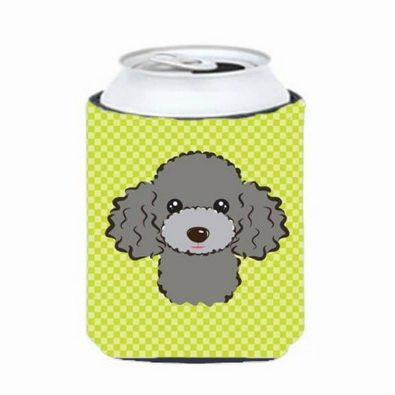 Checkerboard Lime Green Silver Gray Poodle Can Or Bottle Hugger, 12 Oz.