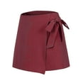 thumbnail image 4 of Stephy New Women's Fashionable Casual High Waistband Waist Belt Cotton Linen Shorts, Red, XL, 4 of 9