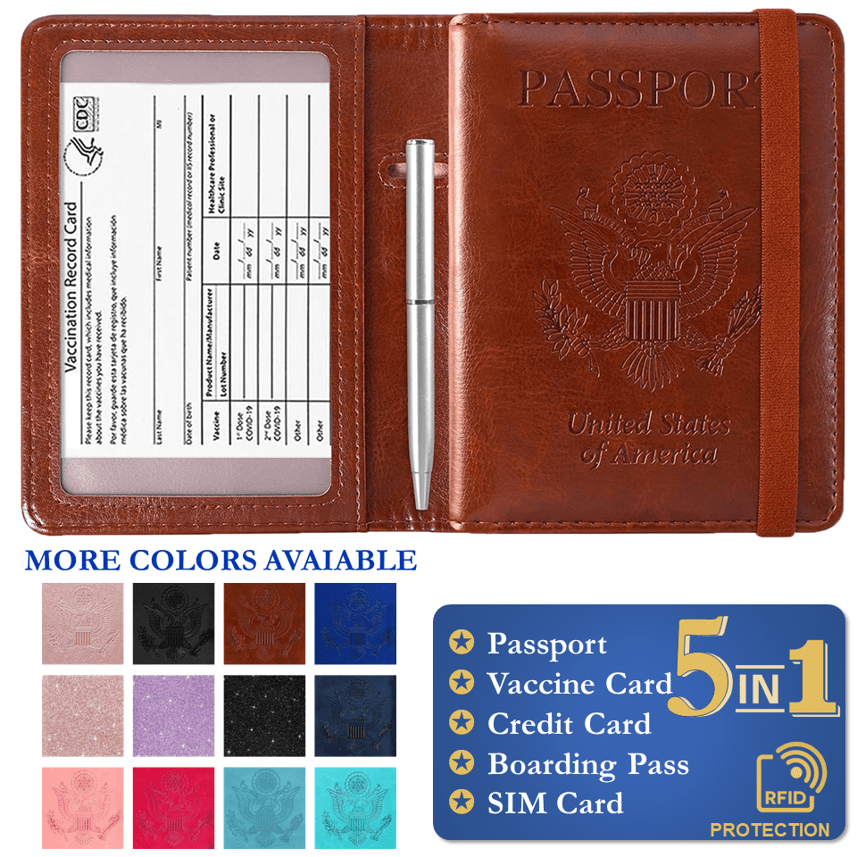 Pu Leather Passport Holder with Vaccine Card Slot Travel Document Organizer For Women Passport and Vaccine Card Holder Combo 