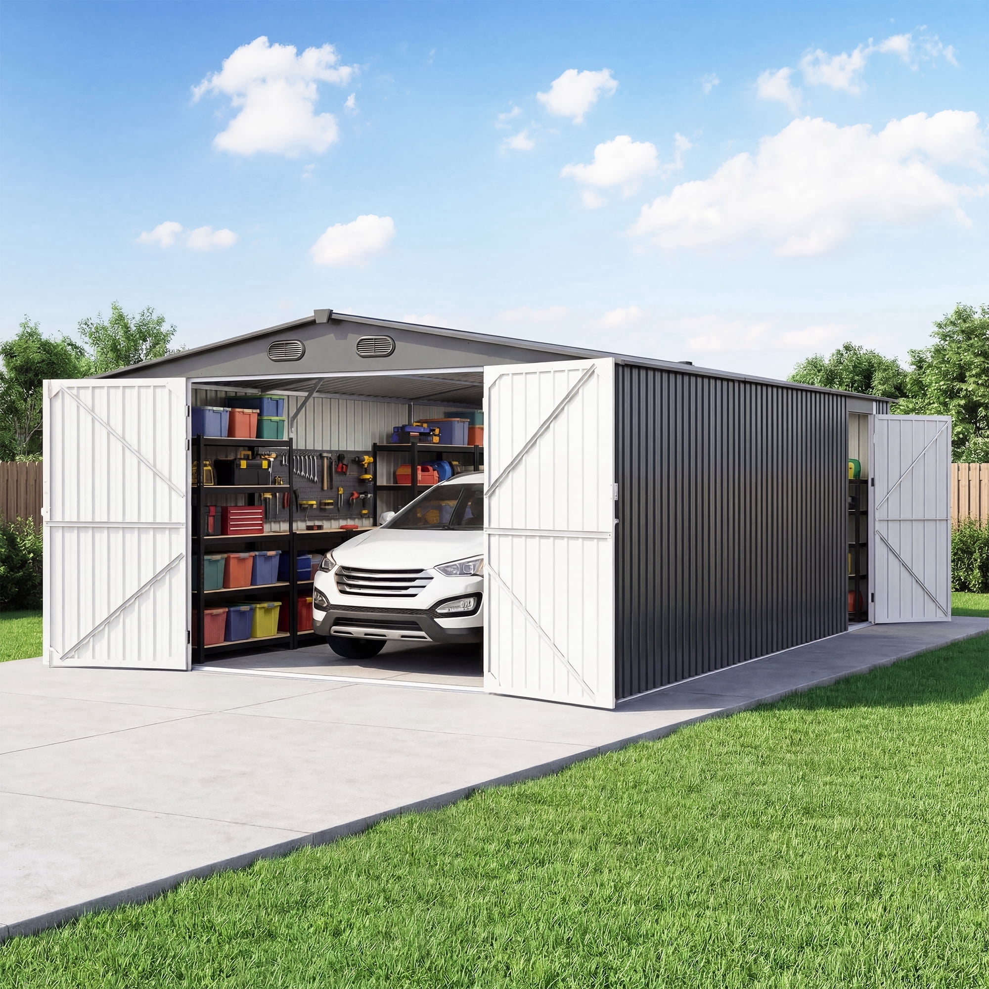 LUXOAK 13.2x20.7x8.4 ft Outdoor Storage Shed, Huge Metal Shed with
