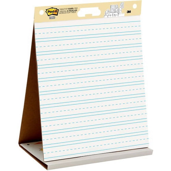 Post-it® Tabletop Easel Pad with Primary Lines - 20 Sheets - Stapled - Primary Blue Margin - 18.50 lb Basis Weight - 20" x 23" - White Paper - Self-stick, Built-in Stand, | Bundle of 10 Pads