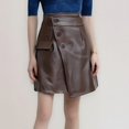 thumbnail image 2 of Women's Faux Leather Skirts with Shorts High Waisted Button Front Mini Skirt Skort, 2 of 5