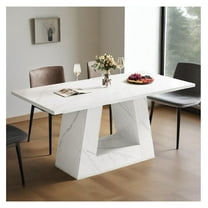 Dining Table for 4 to 6 People, 63" Rectangular Dining Room Table, Modern Wooden Faux Marble Dinner Table with Sturdy Base