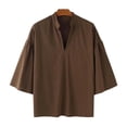 thumbnail image 3 of Ceisia Men's Linen Blend Stand Collar Shirt 3/4 Sleeve Loose Fit Casual Blouse for Men Brown XXL Gifts for Father, 3 of 8
