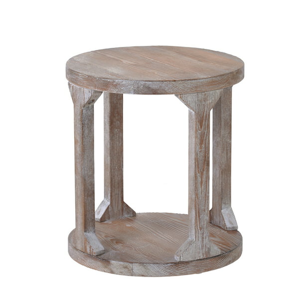 Storage Open Shelf Dusty Wax Coating, Round Rustic End Table