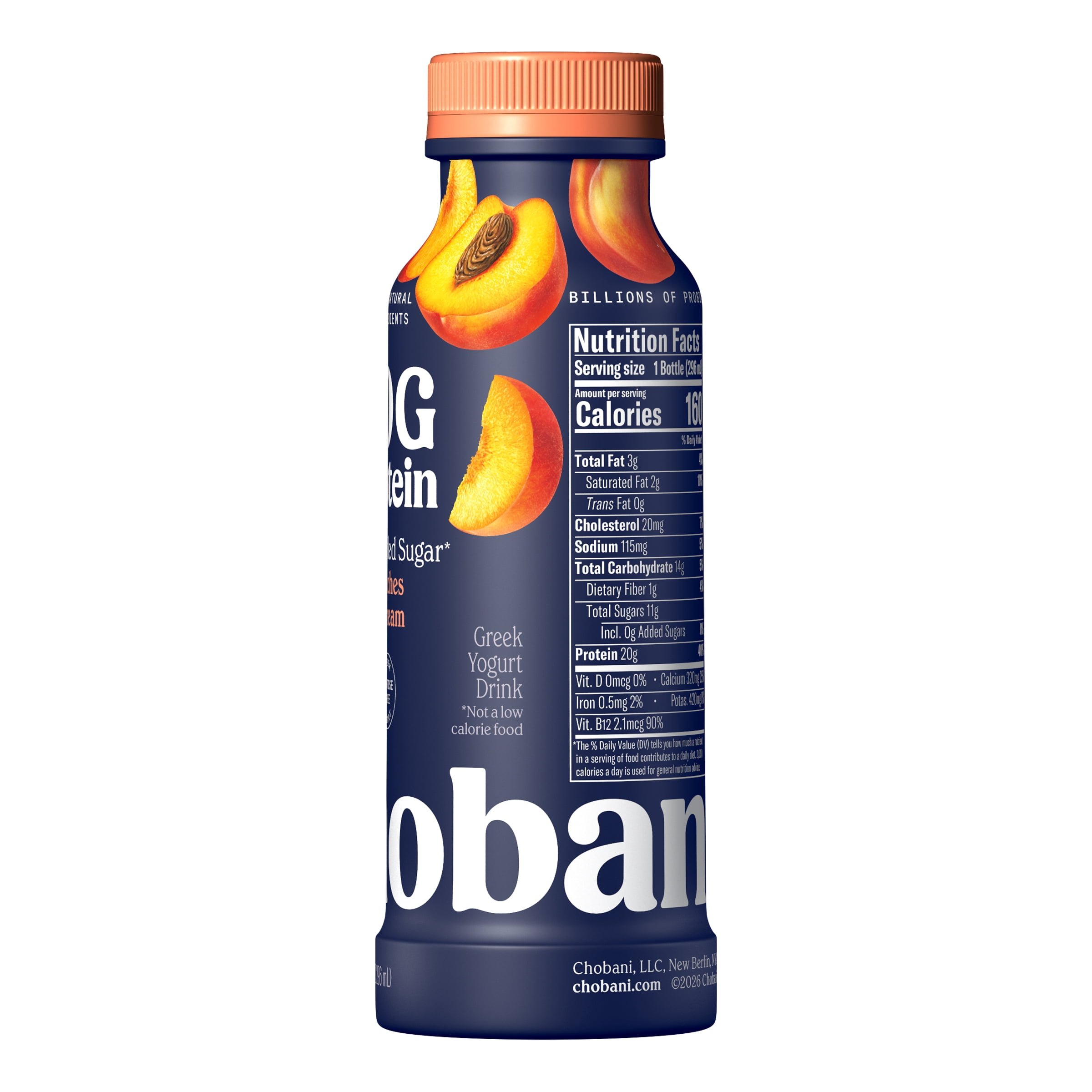 Chobani 20G Protein Low-Fat Greek Yogurt Drink Peaches and Cream 10 fl oz Bottle