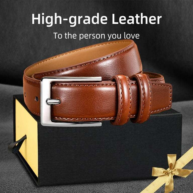 light brown mens dress belt Tan Leather Men's Dress Belt with Brass Buckle main image 0