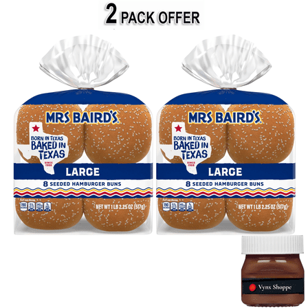 Mrs Baird's Large Seeded Bread, 8 count, White Hamburger Buns, 18.25 oz