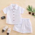 thumbnail image 5 of WERYOUNG Toddler Boys Girls Formal Outfits Short Sleeve Lapel Collar Solid Color Button Down Shirts Shorts 2 Piece Gentleman Sets Versatile Clothing Sets 12-18 Months, 5 of 6