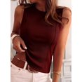 thumbnail image 5 of Women's Solid Ribbed Crew Neck Slimming Sleeveless Crop Tank Top Basic Daily Layering Vest Wine Red XL, 5 of 10